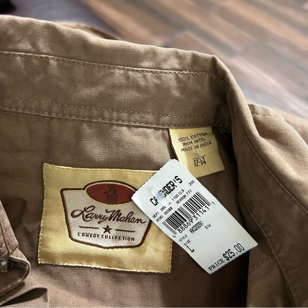 Larry Mahan Boys Snap Button Down Shirt Large 12 14 Brown Long‎ Sleeve - Picture 6 of 6